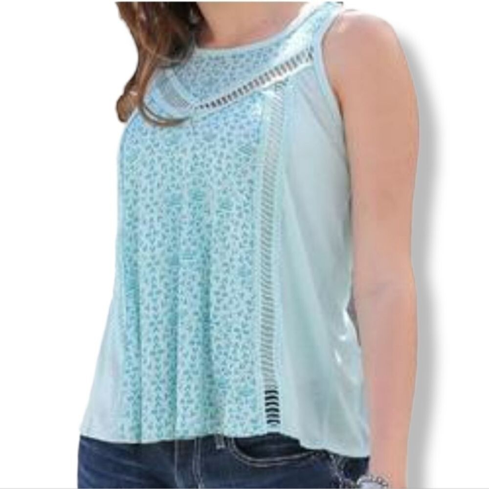 Cruel Girl Denim Western Tank top Crochet Trim Light Blue size XS